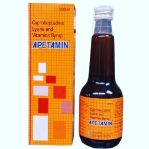 Apetamin contains a unique combination of Cyproheptadine, Lysine and Vitamins. Cyproheptadine and lysine being essential in limiting amino acid helps to promote appetite. Beside helping in the synthesis of collagen tissue, lysine also helps to improve immunity during infancy, childhood & adolescence. The water soluble vitamins in Apetamin being coenzymes helps to absorb the amino acid lysine through the intestinal villi faster and assist bin better utilization of Lysine. They also improve immunity and help to correct marginal vitamin deficiency.