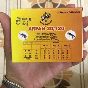 Arfan Tablet is a prescription medicine that is used to treat acute and uncomplicated malarial infections in patients weighing 5 kg (11 lb) and above. This medicine works by killing the parasitic organisms that cause malaria by blocking the synthesis of nucleic acid and proteins. This medicine helps by preventing the growth of malarial parasites.