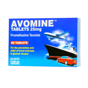 Avomine belongs to a group of medicines called phenothiazines. Avomine is used to prevent or treat motion sickness. Avomine is also used to prevent or treat nausea (feeling sick) and vomiting associated with other causes including: other medicines.