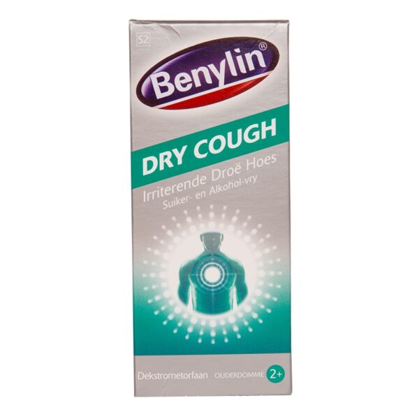 Benylin Dry cough is indicated for the symptomatic relief of non productive cough. Benylin dry cough syrup contains dextromethorphan which is a centrally acting cough suppressant.It acts by elevating the threshold for coughing.