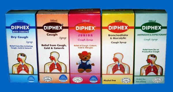 Diphex Junior Cough Syrup contains Diphenhydramine, Menthol and Sodium Citrate as active ingredients. Diphex Junior Cough Syrup works by blocking the action of histamine; temporarily relieving minor pain; regulating the intake of sodium and potassium;