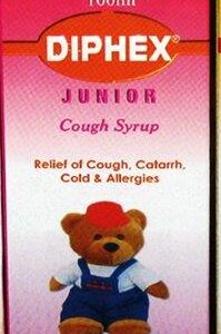 Diphex Junior Cough Syrup contains Diphenhydramine, Menthol and Sodium Citrate as active ingredients. Diphex Junior Cough Syrup works by blocking the action of histamine; temporarily relieving minor pain; regulating the intake of sodium and potassium;