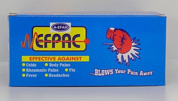 EFPAC is used for the symptomatic relief of headaches, colds, catarrh, sore throats, menstrual cramps, joint