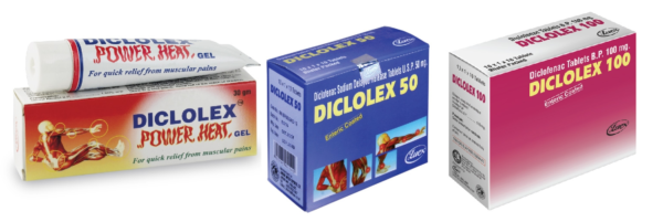 Each tablet of DICLOLEX-100 contains Diclofenac sodium 100 mg as the active ingredient. Diclofenac sodium belongs to a group of medicines called Non Steroidal Anti Inflammatory drugs (NSAID’s). DICLOLEX-100 tablets can be used for the treatment of mild to moderate pain including, period pains, back ache, symptomatic relief of sprains, strains and other soft tissue injuries, frozen shoulder, rheumatic pain, sciatica, lumbago, fibrositis, ankylosing spondylitis, osteoarthritis, rheumatoid arthritis, muscular aches and pains, joint swelling and stiffness, acute gout, tendonitis, bursitis, tenosynovitis, dislocations and fractures. DICLOLEX-100 can also used to treat pain and inflammation associated with minor surgery, including dental surgery.