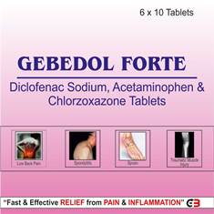 Gebedol Forte Tablet is used for Muscle spasm, Muscle pain, Relief of the pain of osteoarthritis of knees and hands, Headache, Toothache, Ear pain, Joint pain, Periods pain, Fever, Cold and other conditions. Gebedol Forte Tablet may also be used for purposes not listed in this medication guide.