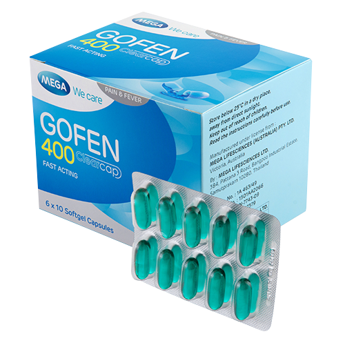 Gofen with Clearcap Technology is formulated to deliver fast, effective and targeted pain relief when you need it most. It contains liquid gel ibuprofen, which gets absorbed rapidly in blood stream and block the production of chemicals that cause inflammation and pain. It helps you feel better instantly, without having fear of stomach-related side effects as with other NSAIDs. Its tolerability is comparable to paracetamol/acetaminophen. Different clinical studies proved that ibuprofen liquid gel can provide significantly effective, safe and rapid pain relief as compared to other pain relievers.Gofen is effective in all kinds of pain including headache, tooth ache, back pain, body pain, menstrual cramps, and even fever. It is also superior to other pain relievers for arthritis, migraine, post-operative pain and sports injuries, thereby making pain a distant memory.