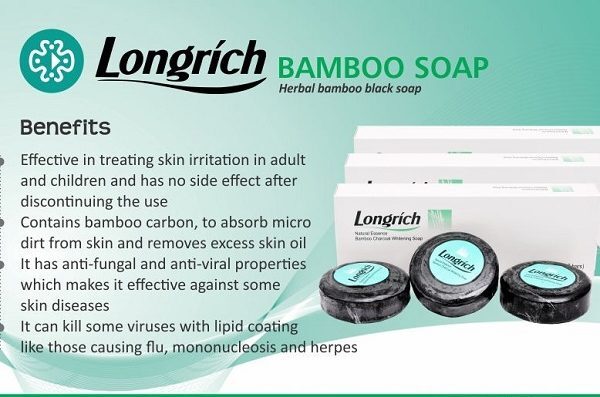 Longrich Natural Essence Bamboo Charcoal Soap Cleansing/Moisture 100g X3 bars Effciency cleanser by bamboo charcoal Refined bamboo charcoal ingredients absorb dirt and remove excessive grease; Natural essence Longrich Bamboo Carbon Soap (pack of 3) -Natural ingredients including refined bamboo carbon and coconut oil. - Efficiently cleanses and unclogs skin pores - Helps in fighting acne and pimples - -Keeps the skin tender and smooth - Recommended for all skin types - Absorbs dirt and remove excessive grease - Coconut oil essence preserves moisture and moistens your skin; Natural cleaning ingredients freshen and smooth your skin; Coconut oil essence preserves moisture and moistens your skin; Natural cleaning ingredients freshen and smooth your skin; Mild formula particularly suitable for neutral and oily skin. Daily use advised.