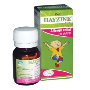Hayzine Syrup is used to relieve the symptoms of allergic inflammation of the nasal airways due to allergens. This medicine works by blocking the action of an allergic substance in the body. Hayzine Syrup is also used to relieve allergic symptoms present throughout the year (perennial allergic rhinitis), and to treat long-term hives induced by allergies caused by food or medicines. Antihistamines Hayzine belongs to the Antihistamines class of medicines. Antihistamines help in relieving allergic symptoms. They do so by blocking the effects of histamines. Histamines are produced by the body and in-turn cause fever, itching, sneezing, a runny nose, or watery eyes in allergic conditions.