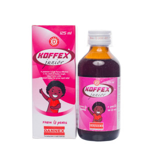 Koffex Junior Cough Syrup is a medicine that is used for the treatment of Relief of runny nose, Sneezing, Itchy, Watery eyes, Itchy nose, Itchy throat due to hay fever or allergy, Relief of runny nose and sneezing due to common cold, Pain in arthritis, Pain in shoulder joint, Pain in tendons, Pain in muscle strains or sprains and other conditions.