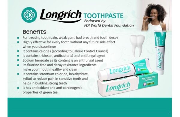 Longrich Toothpaste - No more mouth odor Some Benefits: Prevents tooth decay, deep cleaning, natural disinfectant, reinforces the gum, relives toothache.